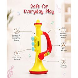 Babyhug Interactive Musical Trumpet Toy with Flashing Lights & Music - Red & Yellow| Learning Toy for Toddlers| Battery Operated | BIS Certified| Toy for 12+ Months Boys & Girls| Gifting Option