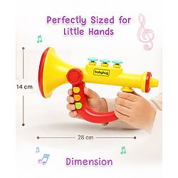 Babyhug Interactive Musical Trumpet Toy with Flashing Lights & Music - Red & Yellow| Learning Toy for Toddlers| Battery Operated | BIS Certified| Toy for 12+ Months Boys & Girls| Gifting Option