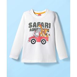 Babyhug 100% Cotton Knit Full Sleeves T-Shirt with Safari Text & Animal Print - White