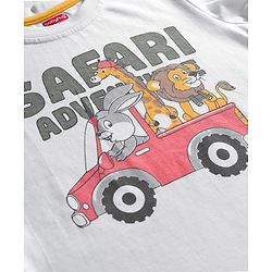 Babyhug 100% Cotton Knit Full Sleeves T-Shirt with Safari Text & Animal Print - White