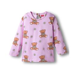 Babyhug Cotton Knit Full Sleeves Co-ords Night Suit With Bear Print - Pink
