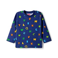 Babyhug Cotton Knit Full Sleeves Co-ords Night Suit With Alphabets Print - Navy Blue