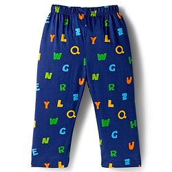 Babyhug Cotton Knit Full Sleeves Co-ords Night Suit With Alphabets Print - Navy Blue