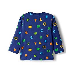 Babyhug Cotton Knit Full Sleeves Co-ords Night Suit With Alphabets Print - Navy Blue
