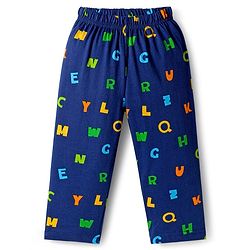Babyhug Cotton Knit Full Sleeves Co-ords Night Suit With Alphabets Print - Navy Blue