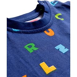 Babyhug Cotton Knit Full Sleeves Co-ords Night Suit With Alphabets Print - Navy Blue