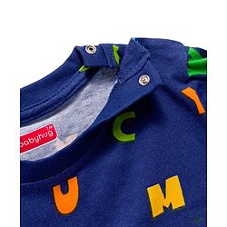 Babyhug Cotton Knit Full Sleeves Co-ords Night Suit With Alphabets Print - Navy Blue