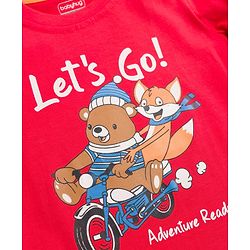Babyhug 100% Cotton Knit Full Sleeves T-Shirt with Lets Go Text & Teddy Print - Red