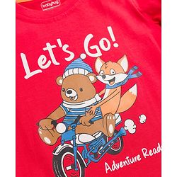 Babyhug 100% Cotton Knit Full Sleeves T-Shirt with Lets Go Text & Teddy Print - Red