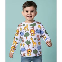 Babyhug 100% Cotton Knit Full Sleeves T-Shirt with Animal Print - White