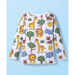 Babyhug 100% Cotton Knit Full Sleeves T-Shirt with Animal Print - White