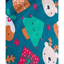 Babyhug 100% Cotton Knit Full Sleeves Co-ords Night Suit With Animal Print - Teal Blue