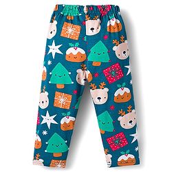 Babyhug 100% Cotton Knit Full Sleeves Co-ords Night Suit With Animal Print - Teal Blue