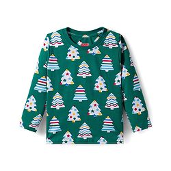 Babyhug Cotton Knit Full Sleeves Co-ord Night Suit with X-Mas Tree Print - Green