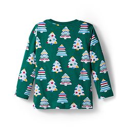Babyhug Cotton Knit Full Sleeves Co-ord Night Suit with X-Mas Tree Print - Green