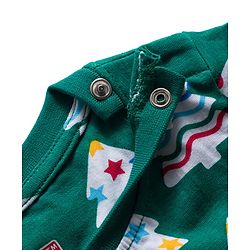 Babyhug Cotton Knit Full Sleeves Co-ord Night Suit with X-Mas Tree Print - Green