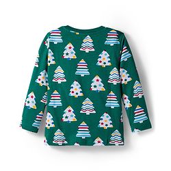 Babyhug Cotton Knit Full Sleeves Co-ord Night Suit with X-Mas Tree Print - Green