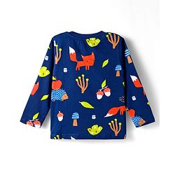 Babyhug Cotton Knit Full Sleeves Co-ord Night Suit With Fox Print - Navy Blue