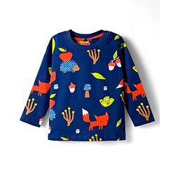 Babyhug Cotton Knit Full Sleeves Co-ord Night Suit With Fox Print - Navy Blue