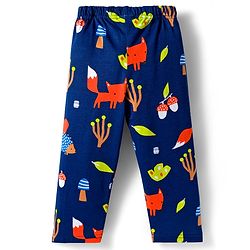 Babyhug Cotton Knit Full Sleeves Co-ord Night Suit With Fox Print - Navy Blue
