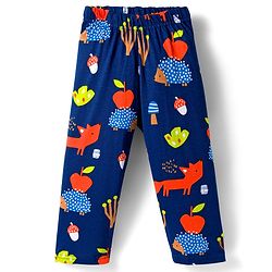 Babyhug Cotton Knit Full Sleeves Co-ord Night Suit With Fox Print - Navy Blue