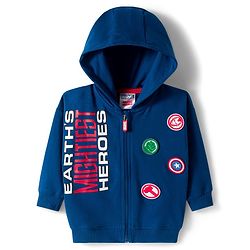 Babyhug Marvel Terry Knit Drop Shoulder Full Sleeves Hooded Sweatjacket with Front and Back Avengers Graphics - Navy Blue