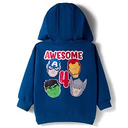 Babyhug Marvel Terry Knit Drop Shoulder Full Sleeves Hooded Sweatjacket with Front and Back Avengers Graphics - Navy Blue