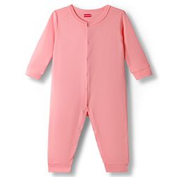 Babyhug 100% Cotton Knit Full Sleeves Solid Color Romper - Pink
