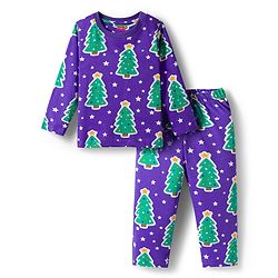 Babyhug Cotton Knit Full Sleeves Co-ords Night Suit with Christmas Print - Purple