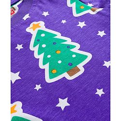 Babyhug Cotton Knit Full Sleeves Co-ords Night Suit with Christmas Print - Purple
