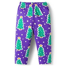 Babyhug Cotton Knit Full Sleeves Co-ords Night Suit with Christmas Print - Purple