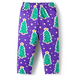 Babyhug Cotton Knit Full Sleeves Co-ords Night Suit with Christmas Print - Purple