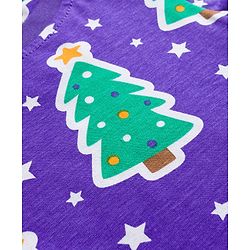 Babyhug Cotton Knit Full Sleeves Co-ords Night Suit with Christmas Print - Purple