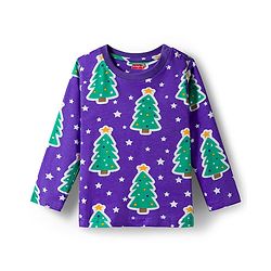 Babyhug Cotton Knit Full Sleeves Co-ords Night Suit with Christmas Print - Purple