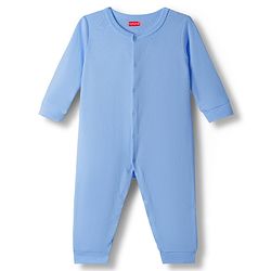 Babyhug 100% Cotton Knit Full Sleeves Solid Color Romper - Light Blue