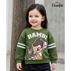 Babyhug Disney Terry Knit Drop Shoulder Full Sleeves Sweatshirt With Bambi Graphics - Green