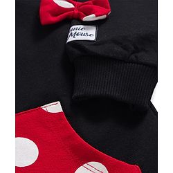 Babyhug Disney Terry Knit  Drop Shoulder Full Sleeves Hooded Sweatshirt with Minnie Mouse Graphics and 3D Appilque - Red & Black