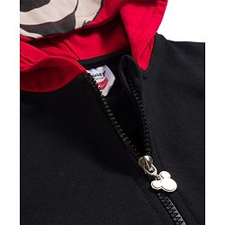 Babyhug Disney Terry Knit  Drop Shoulder Full Sleeves Hooded Sweatshirt with Minnie Mouse Graphics and 3D Appilque - Red & Black