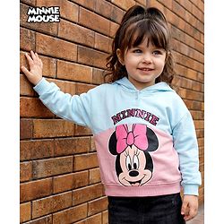 Babyhug Disney Terry Knit Drop Shoulder Full Sleeves Hooded Sweatshirt With Minnie Mouse Graphics & Sequin Detailing - Light Blue