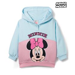 Babyhug Disney Terry Knit Drop Shoulder Full Sleeves Hooded Sweatshirt With Minnie Mouse Graphics & Sequin Detailing - Light Blue