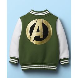 Babyhug Marvel Terry Knit Full Sleeves Bomber Jacket with Avengers Badge Detailing & Kangaroo Pocket - Green