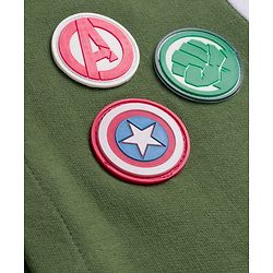 Babyhug Marvel Terry Knit Full Sleeves Bomber Jacket with Avengers Badge Detailing & Kangaroo Pocket - Green