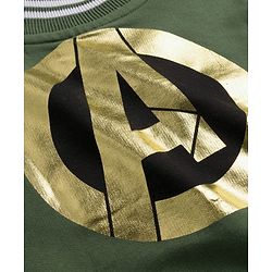 Babyhug Marvel Terry Knit Full Sleeves Bomber Jacket with Avengers Badge Detailing & Kangaroo Pocket - Green