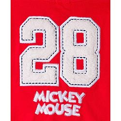 Babyhug Disney Terry Knit Full Sleeves Bomber Jacket with Mickey Mouse Badge Detailing - Red