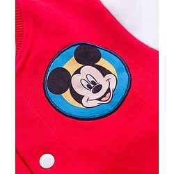 Babyhug Disney Terry Knit Full Sleeves Bomber Jacket with Mickey Mouse Badge Detailing - Red
