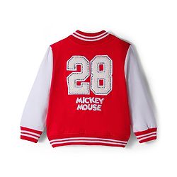 Babyhug Disney Terry Knit Full Sleeves Bomber Jacket with Mickey Mouse Badge Detailing - Red