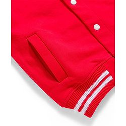 Babyhug Disney Terry Knit Full Sleeves Bomber Jacket with Mickey Mouse Badge Detailing - Red