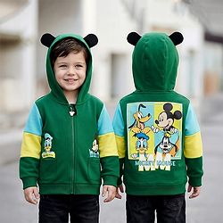 Babyhug Disney Terry Knit Full Sleeves Hooded Sweatjacket With Mickey Mouse Graphics & 3D Applique - Green