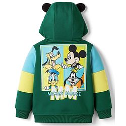 Babyhug Disney Terry Knit Full Sleeves Hooded Sweatjacket With Mickey Mouse Graphics & 3D Applique - Green