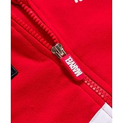 Babyhug Marvel Terry Knit Full Sleeves Hooded Sweatjacket with Spider-Man Graphics and Badge Detailing - Red & White